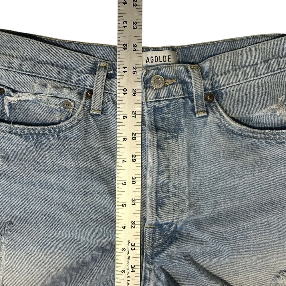 AGOLDE Parker Blue Denim Shorts sz 27 Buttonfly Cut-off Distressed 100% Cotton